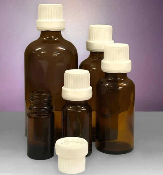 Dropper Bottle Empty amber glass bottle with tamper evident cap & dropper insert
