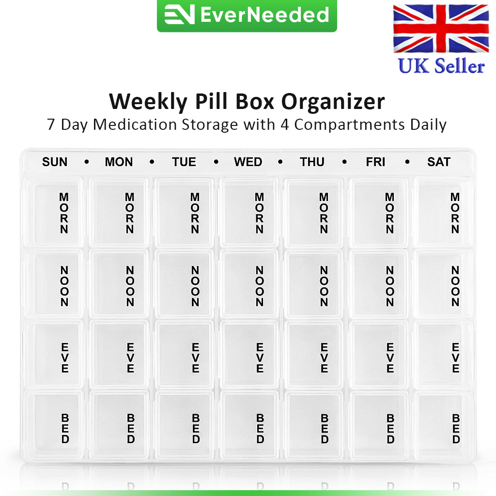 7 Day Pill Organizer – Weekly Medicine Box with 4 Daily Compartments