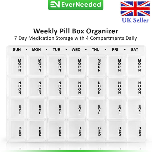 7 Day Pill Organizer – Weekly Medicine Box with 4 Daily Compartments