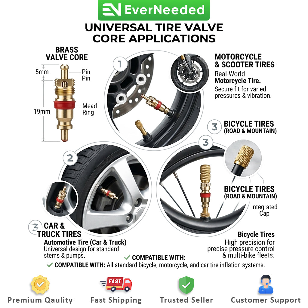 Schrader Tire Valve Core – Universal Replacement - Brass