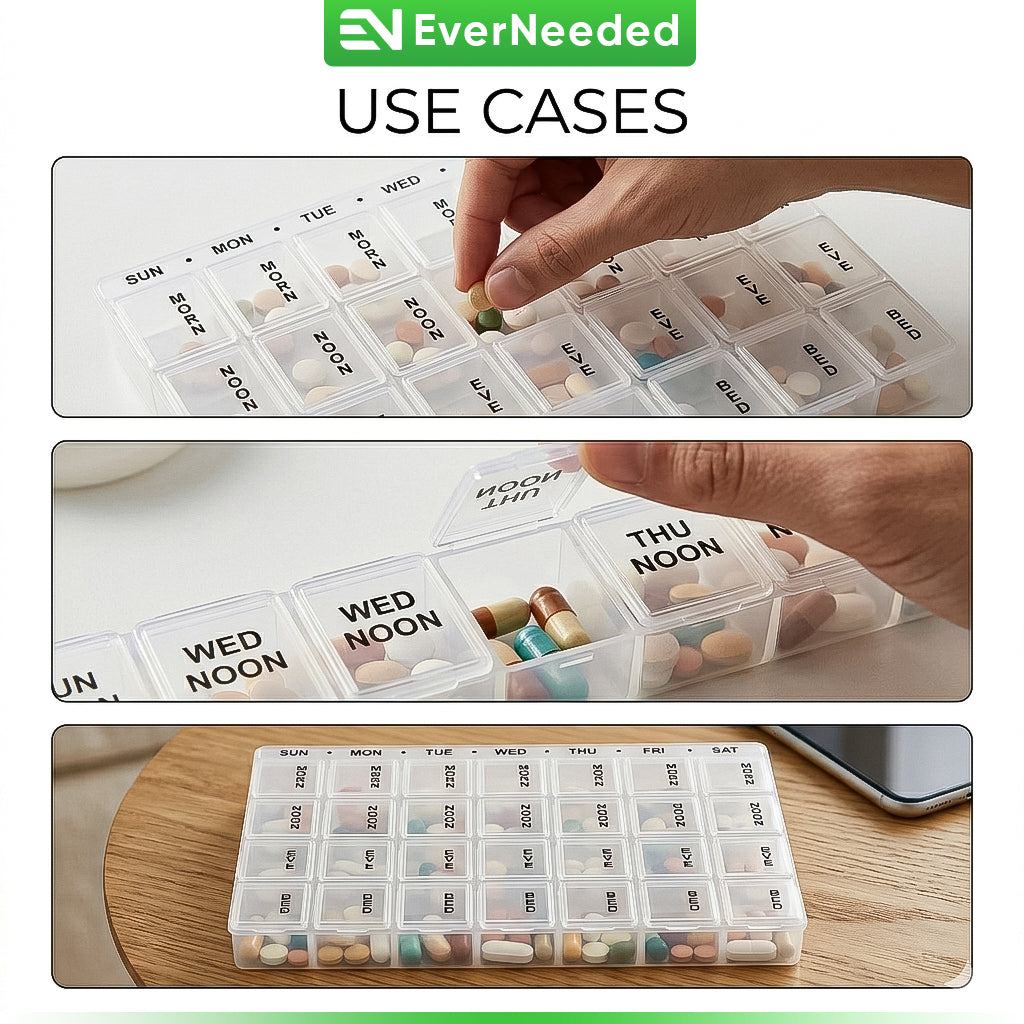 7 Day Pill Organizer – Weekly Medicine Box with 4 Daily Compartments